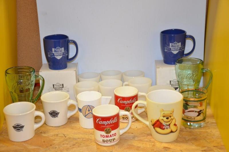 lot 71 image: Lot of mugs and cups  2 Coca Cola glasses 7...