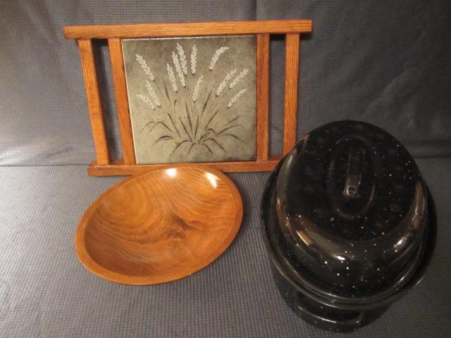 Inlaid Trivet, Bowl, Roaster