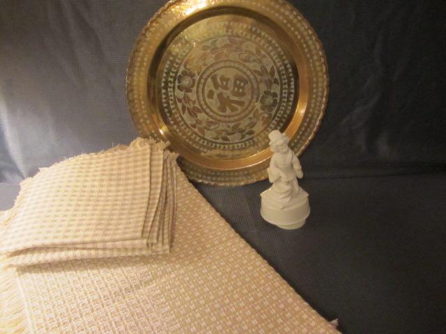 Oriental Tray, Music Box, Linens