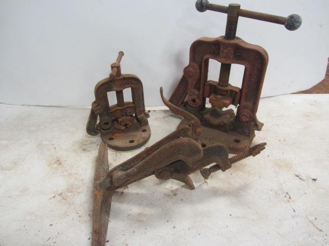 lot 113 image: Two Pipe Vises, Saw Clamp