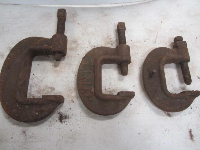 lot 114 image: Three Heavy Duty Pipe Clamps