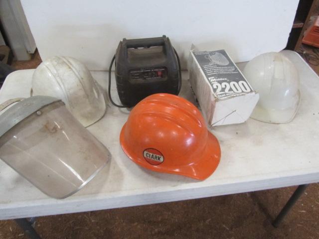 lot 330 image: Clark Oil Helmets, Jump Starter