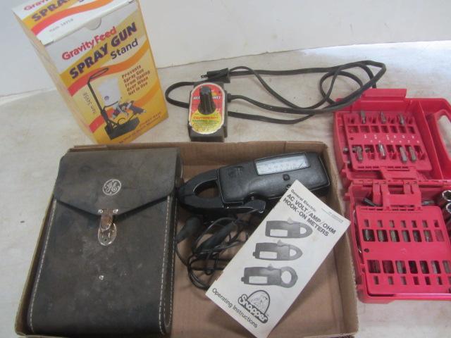 lot 428 image: GE AC Meter, Stand, Bits, Pan Heater
