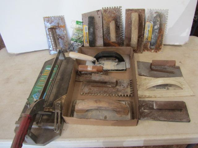 lot 97 image: Tile Cutter, Trowels, Applicators