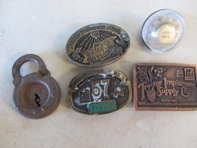 Belt Buckles, Padlock, Thermometer