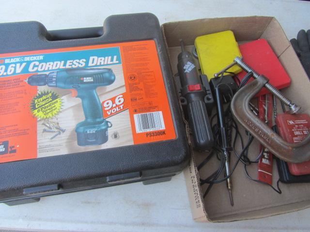 Cordless Drill, Bits, Iron