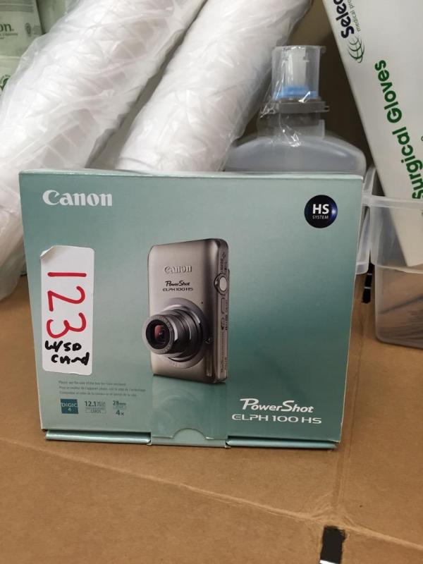 lot 123 image: Canon PowerShot ELPH 100 HS camera with sd ca...