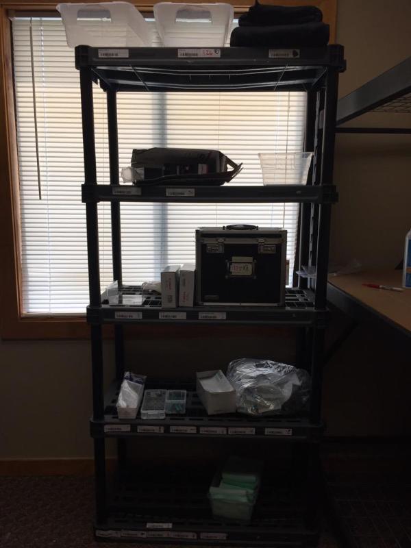 lot 126 image: 4 black plastic shelving units 74" 36&qu...