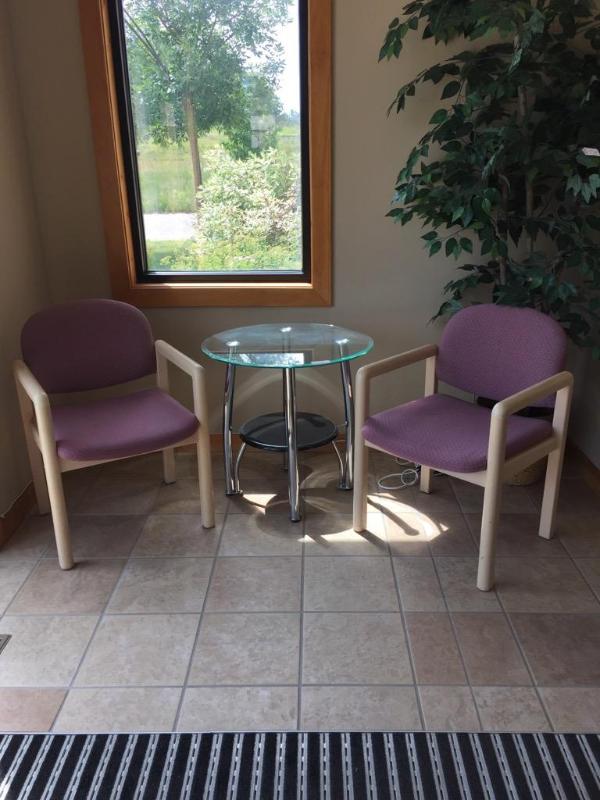 lot 66 image: Glass table 26x25 and 2 chairs...