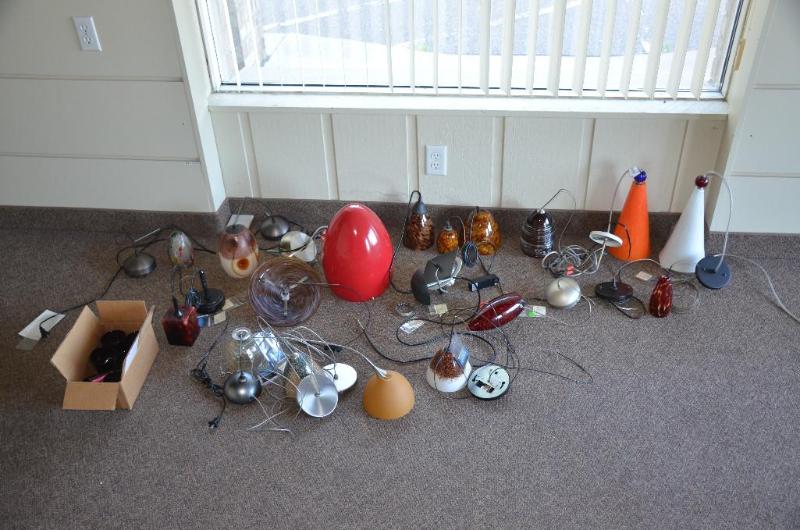 lot 100 image: Hanging lamps with beautiful glass globes. Br...