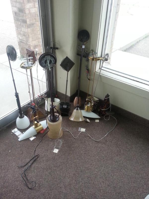 lot 101 image: Hanging lamps with beautiful glass globes....