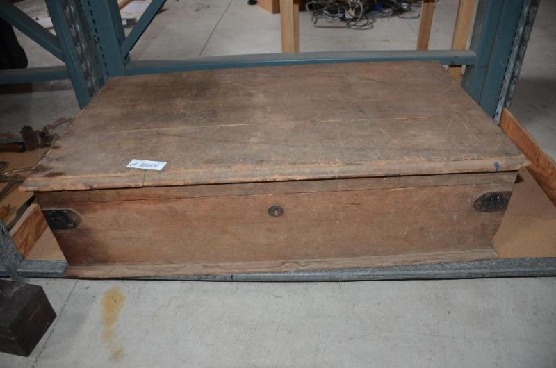 lot 158 image: Antique wood box  tool chest full of tools&n...