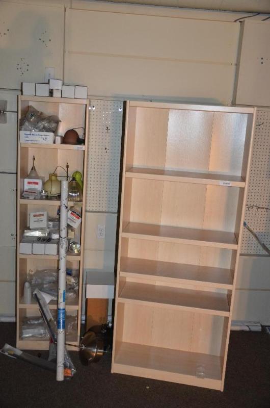 lot 28 image: 2 matching wood shelves 29x12x71" & ...