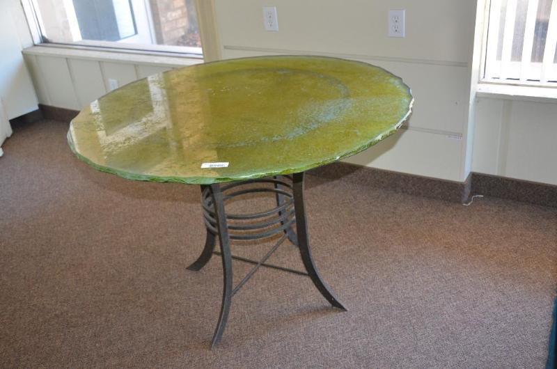 lot 3 image: Round Green Glass table 42" diameter x30...