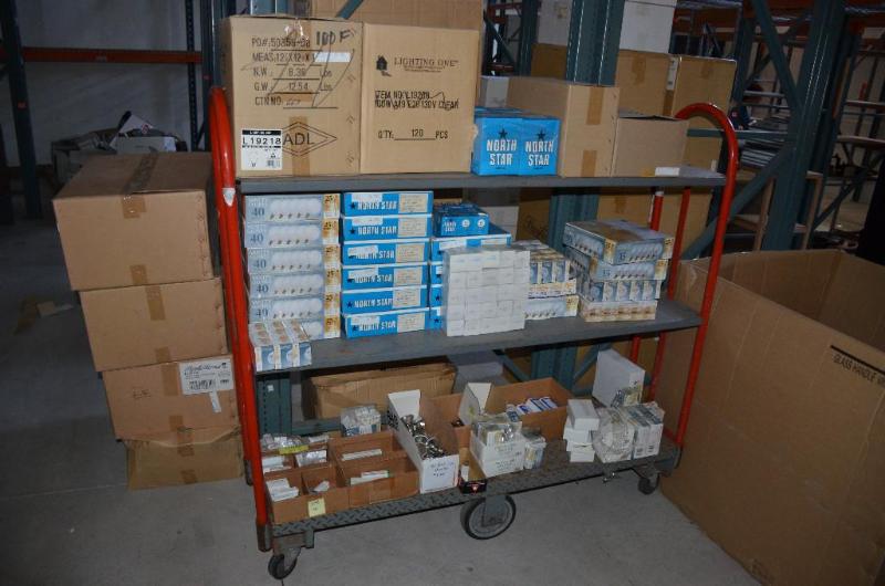 lot 56 image: Steel utility cart 64x60x15". Contents n...