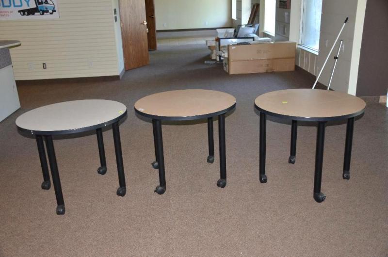 lot 92 image: Three round 36" diameter tables on caste...