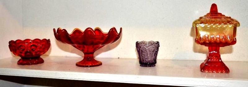 Vintage colored glass, the covered candy dish...