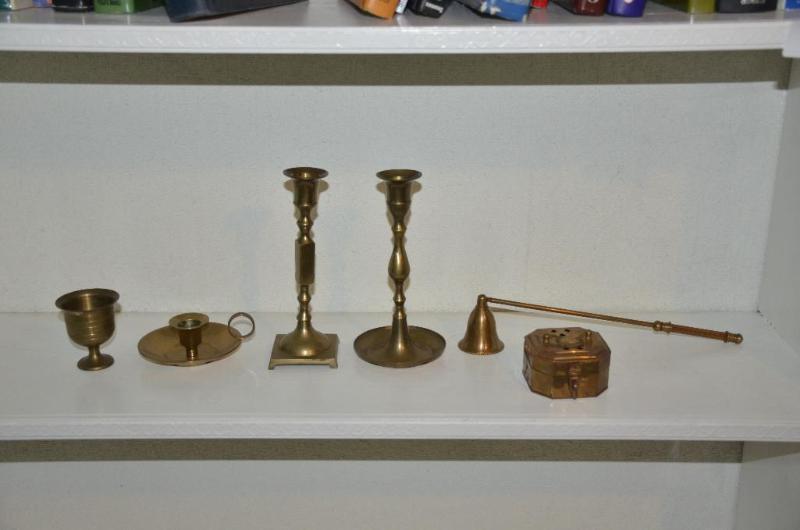 Brass bowls, candle holders...