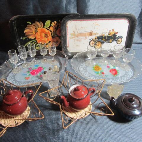 Vintage Trays, Teapots, Stemware