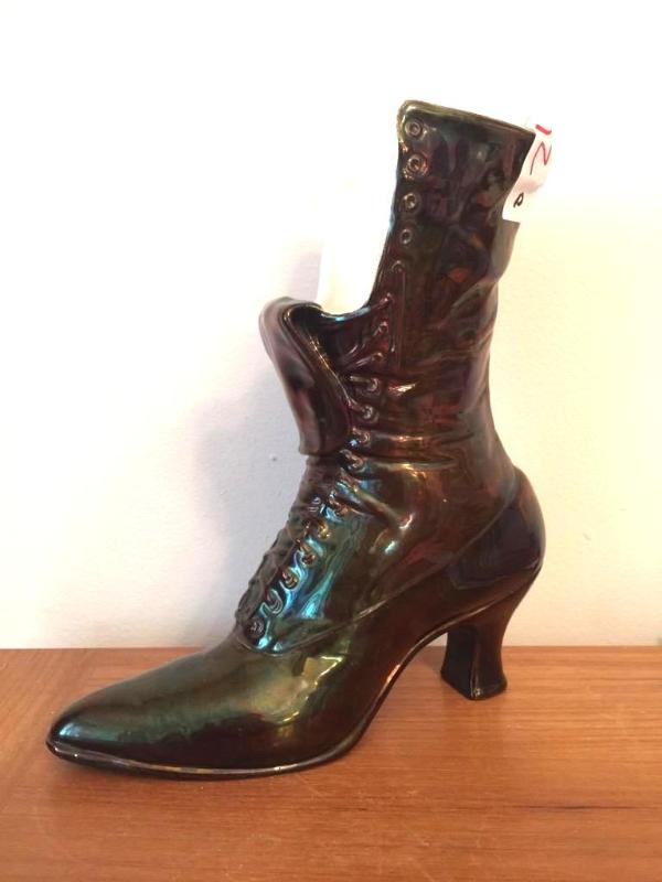 lot 21 image: Porcelain iridescent boot 10" tall....