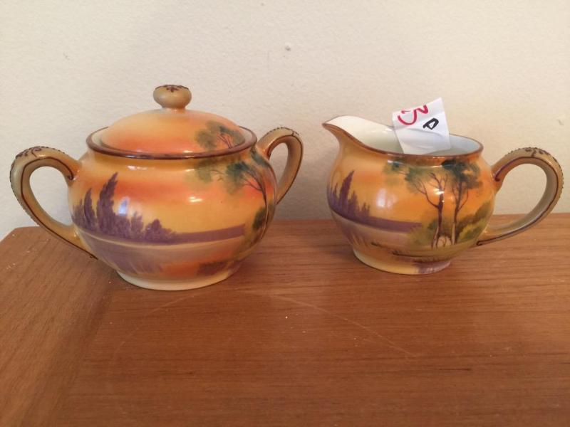lot 23 image: Hand Painted Nippon sugar and creamer contain...