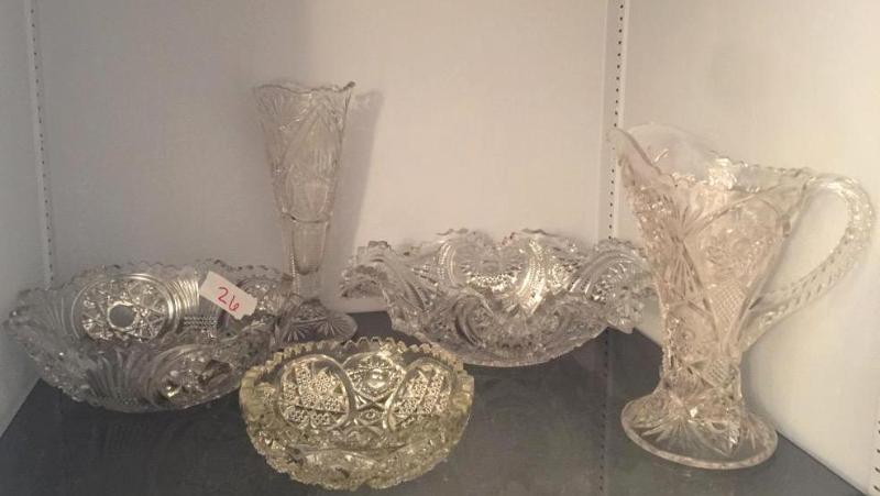 lot 26 image: Lot of cut glassware. The tallest vase is 10&...