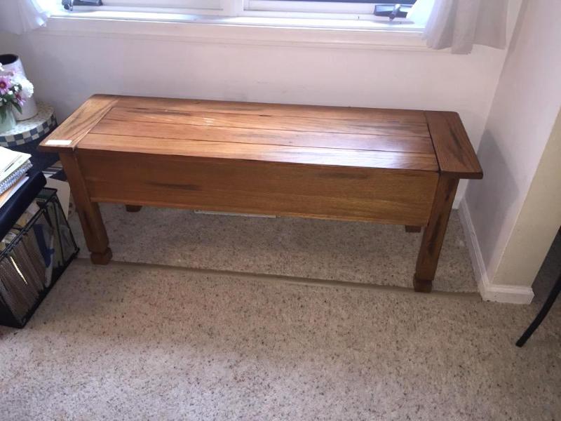 lot 3 image: Oak wood bench with storage 48x15x19...