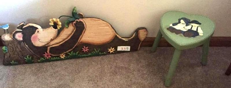 lot 33 image: Jona wood stool 10&quotx9.5" bear wall...