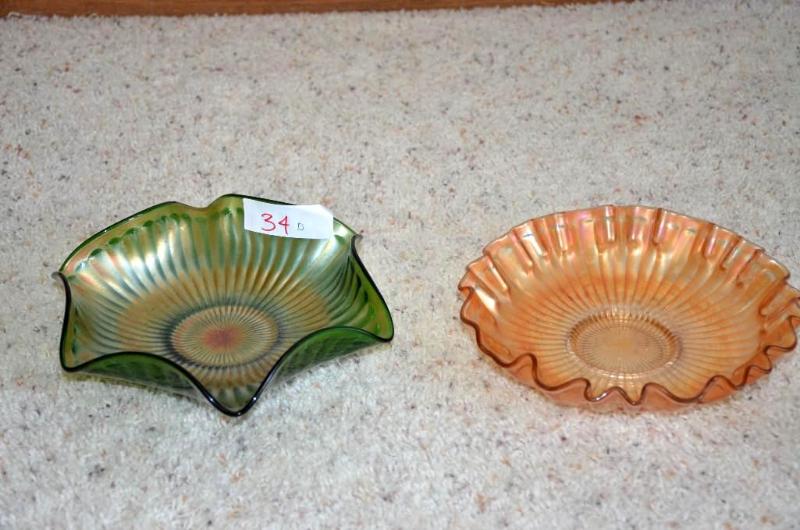 lot 34 image: 1 Green glass piece 9.5" diameter  1 or...