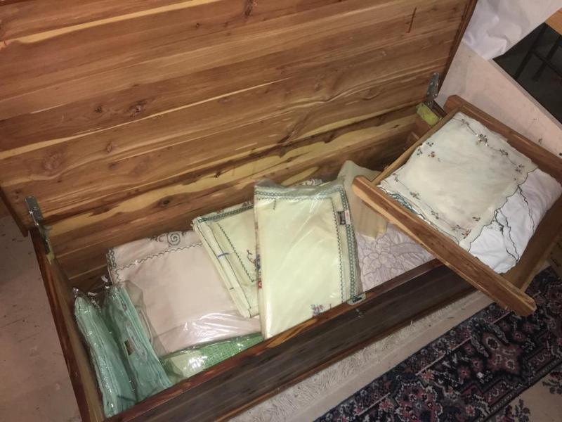 lot 43A image: Vintage contents of cedar chest. Lots of doll...