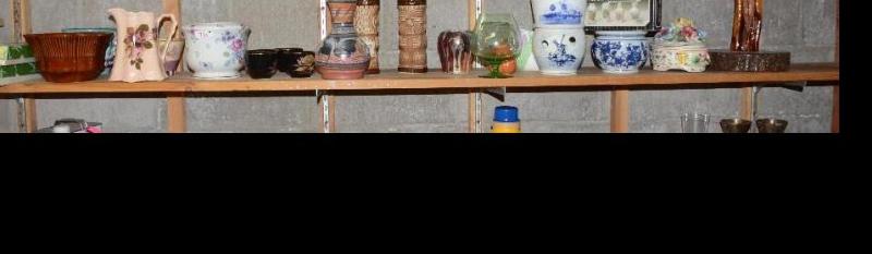 lot 76 image: Heager pot  8" diameter, shelf of t...