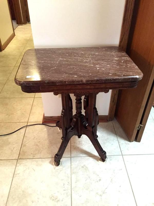 lot 2 image: Granite top vintageantique table...