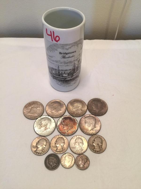 lot 46 image: 6- 1964 Kennedy silver half dollar coins 1-B...