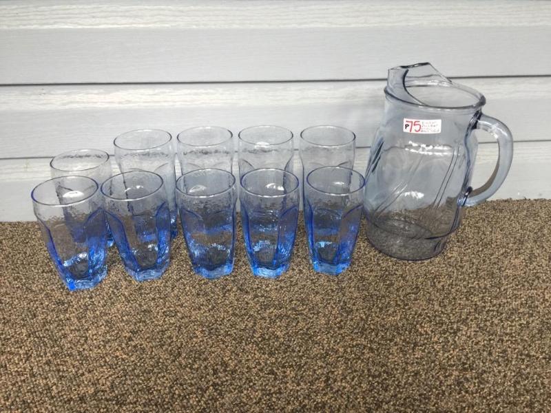 lot 75 image: Blue Glass Pitcher and glasses plus other &nb...