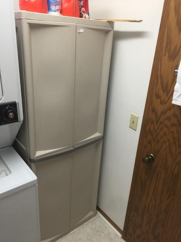 lot 85 image: Plastic shelving cabinet. Contents not includ...