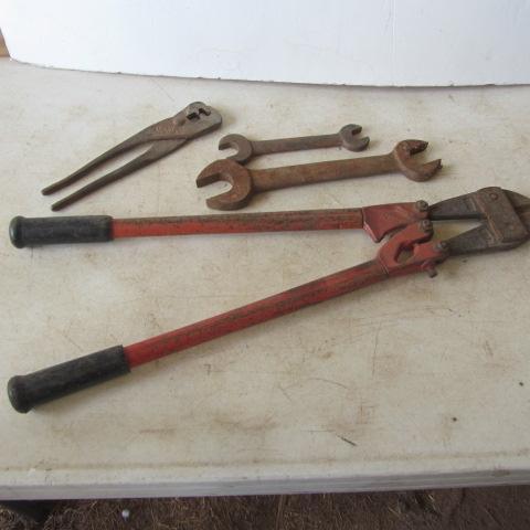 lot 130 image: Bolt Cutter & Vintage Wrench