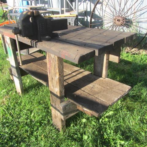 lot 228 image: Wooden Workbench, Shop Vise