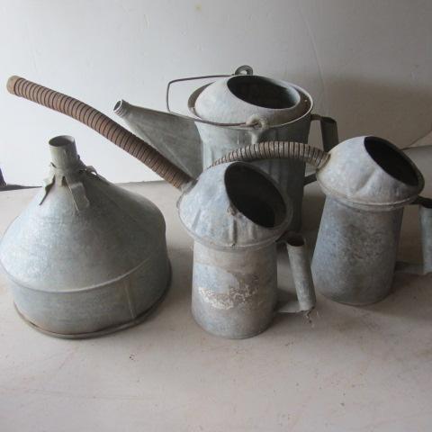 lot 367 image: Galvanized Cans & Funnel