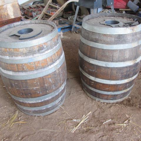 lot 4 image: Pair Wooden Rain Barrels