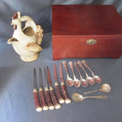 lot 220 image: WM Rogers State Spoons, Rooster Pitcher