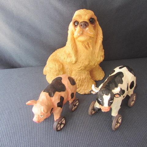 lot 44 image: Resin Dog, Cow & Pig