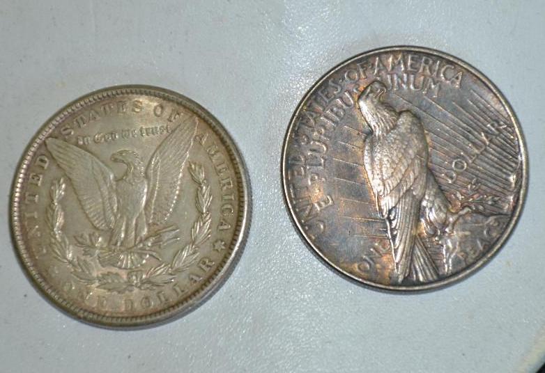 lot 113 image: 1900 Morgan silver dollar & 1923 Peace si...