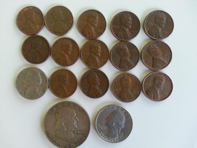 lot 115 image: 1960 half dollar, 1976 quarter, 1940 nickel, ...