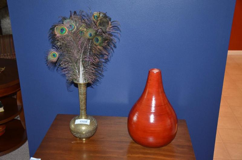 lot 143 image: bamboo vase 14" and brass vase 12" ...