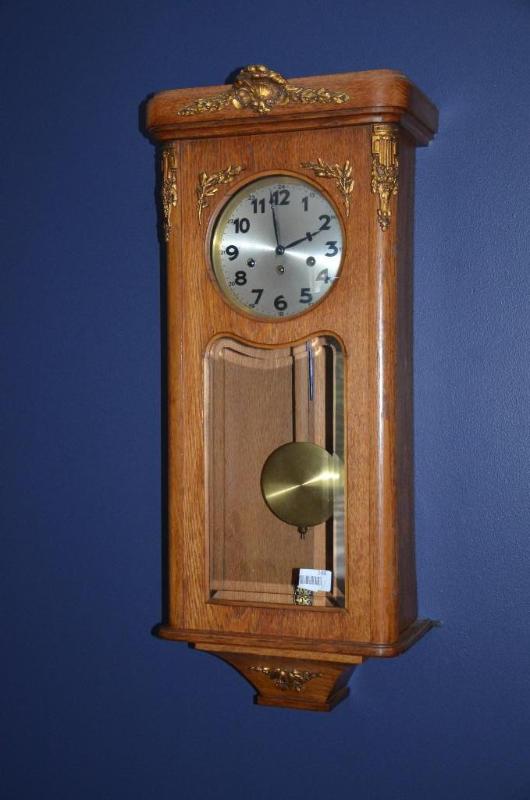 lot 144 image: Antique Junghans solid wood wall clock 8x32x1...