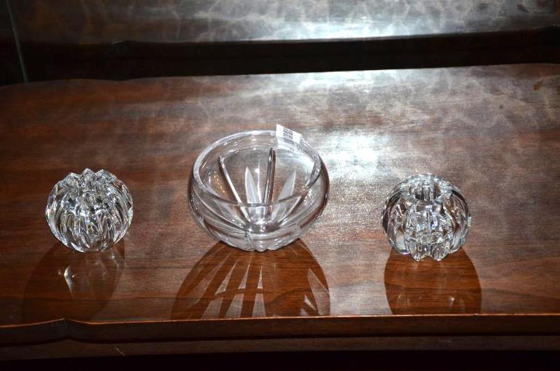lot 150 image: Cut glass - two candle holders Orrefor. one b...