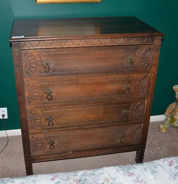 lot 155 image: Antique wood chest of drawers.  Matches ...