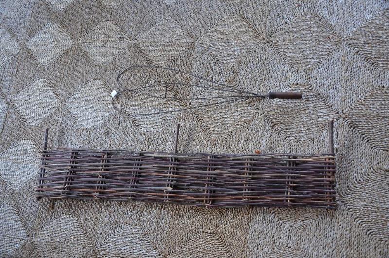 lot 177 image: Antique wire rug beater & woven wicker...