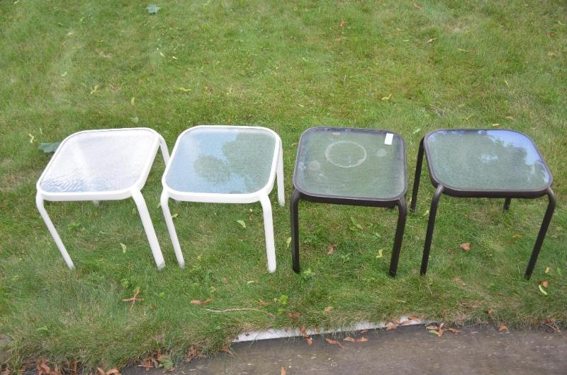 lot 207 image: 4 metal tables with glass tops, 16x16x16"...