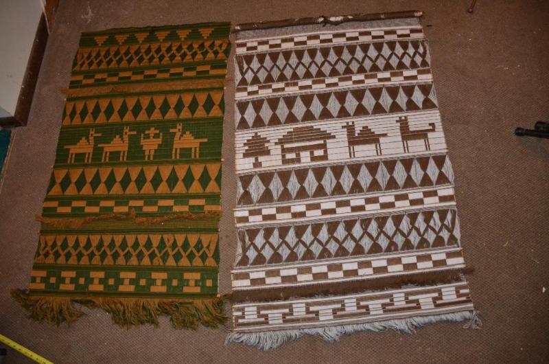 lot 141 image: 2 Hand woven in Ecuador wall hangings 40x20&q...